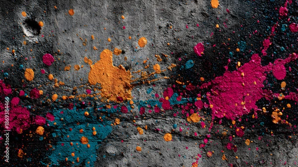 Obraz Vibrant paint splatter on concrete