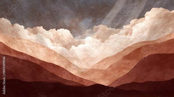 Obraz Serene mountain landscape under cloudy sky