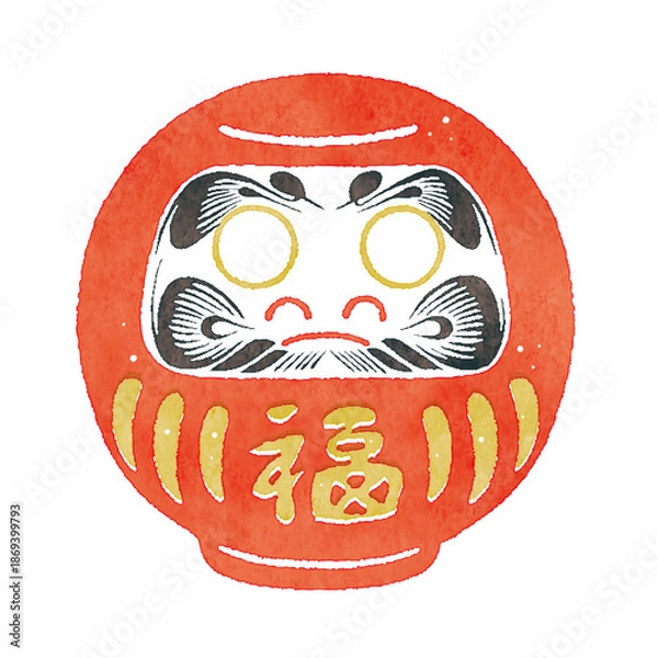 Obraz 願掛け前の白目だるまイラスト｜目標・成功祈願・日本の縁起物素材