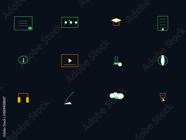 Obraz 12 Online Education and E-Learning Icons - Digital Classroom and Knowledge Vector Set