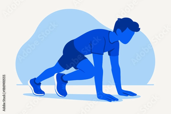 Obraz Man in Blue Doing Mountain Climber Exercise.