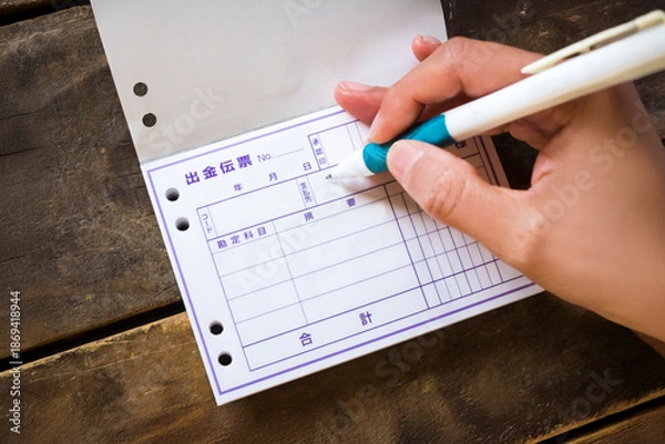 Fototapeta 出金伝票を書く