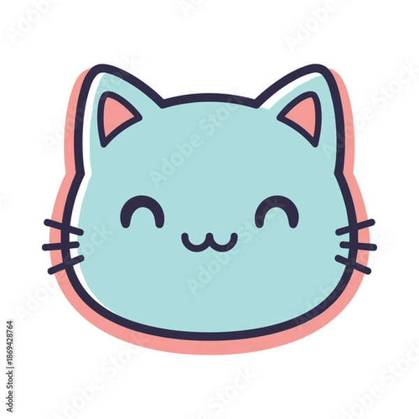 Obraz Adorable Cartoon Cat Face Vector Illustration