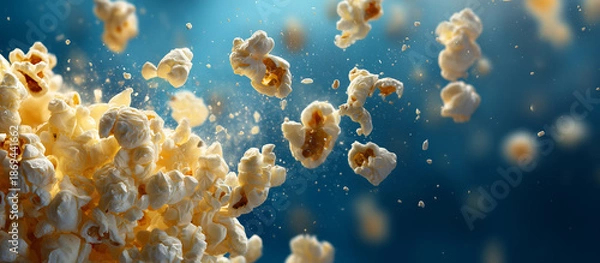 Obraz Popcorn against a blue background