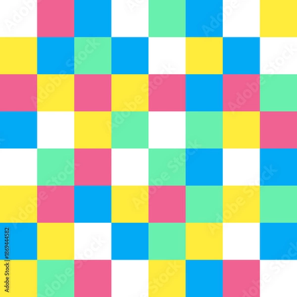 Obraz 北欧風グリッドパターン（ビビットポップカラー）ー 北欧ビビットポップカラーの格子柄。デザインペーパー、マスキングテープ、マスキングシールブック、フレークシール、クリアファイル、手帳デコ素材、ノート表紙、ハンカチ、箸、マグカップ、皿、キッチンクロス、キッチン雑貨等に最適。