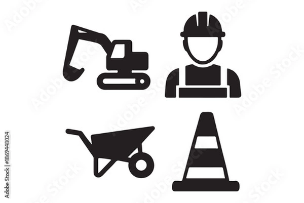 Obraz Construction Worker and Equipment Icons Set