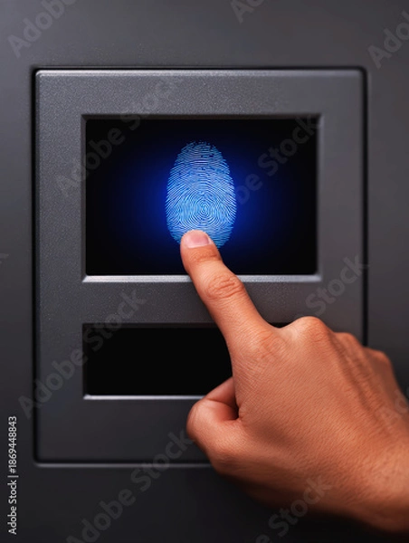 Fototapeta Fingerprint authentication on touchscreen safe in smart device security
