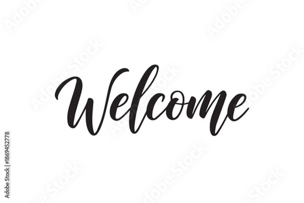 Obraz Welcome word in elegant black cursive script vector illustration on transparent background