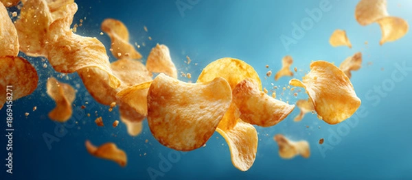 Obraz potato chips with blue background