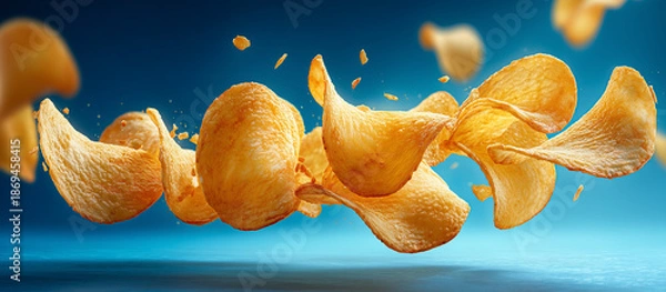 Obraz potato chips with blue background