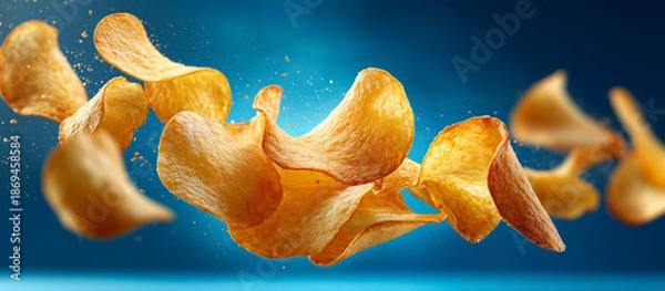 Obraz potato chips with blue background