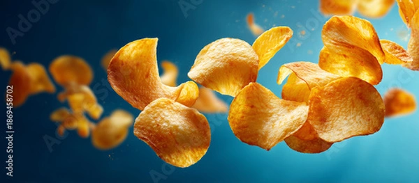 Obraz potato chips with blue background