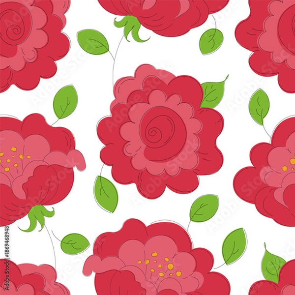 Fototapeta Vector seamless pattern with red roses