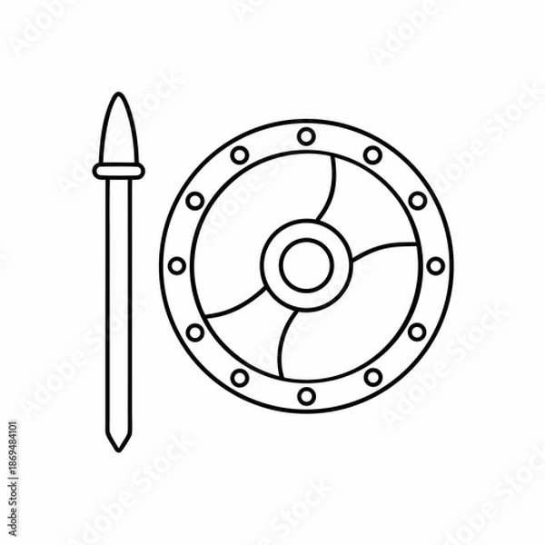 Fototapeta Ancient Shield Vector Outline Design