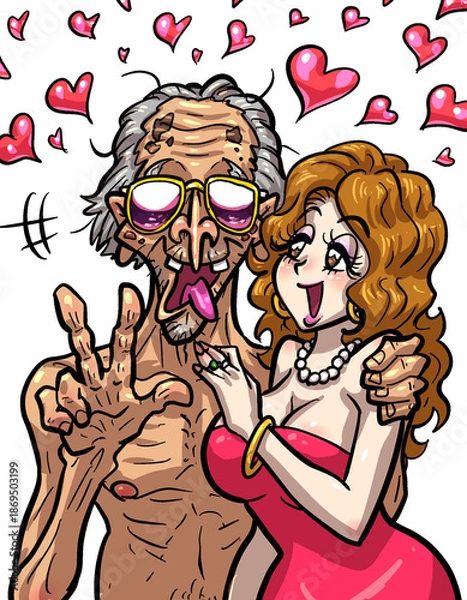 Obraz 派手な高齢男性と若い女性の年の差カップル