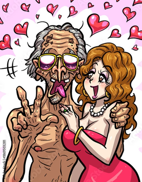Obraz 派手な高齢男性と若い女性の年の差カップル