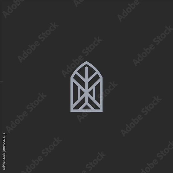 Obraz Geometric iron gate logo symbolizing strength, security, and entry.