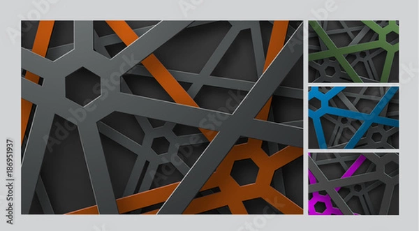 Obraz Design a vector background with lines and an octagon on the intersection points and at different height levels. Template of the backdrop with a tangled web of metal