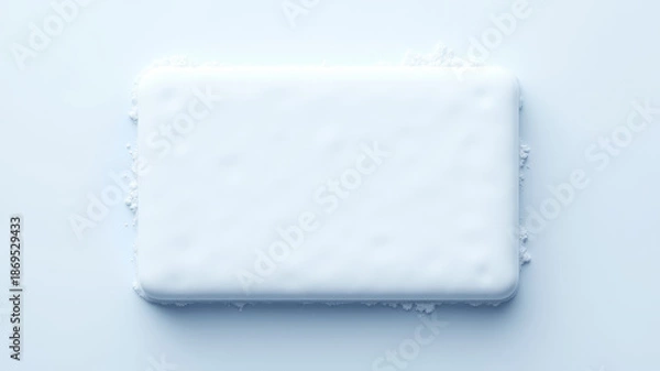 Fototapeta Rectangular white ice block isolated on blue snowy background