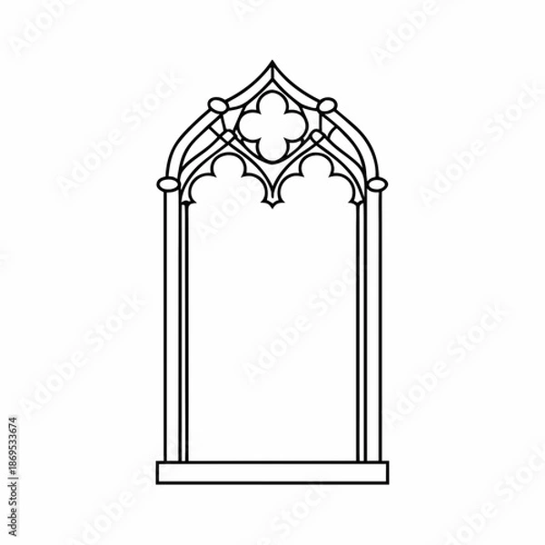 Fototapeta Gothic Window Frame Vector Outline