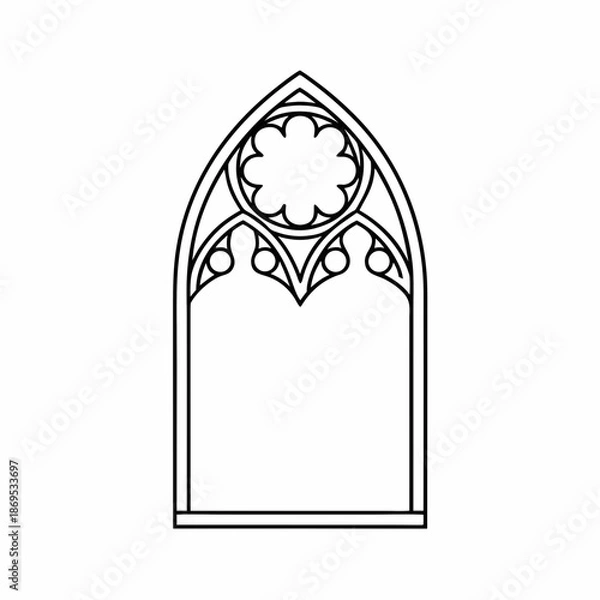 Fototapeta Gothic Window Frame Vector Outline