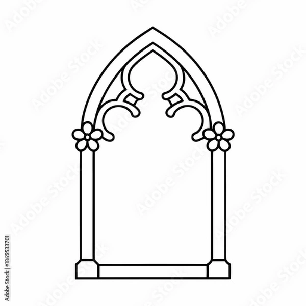 Fototapeta Gothic Window Frame Vector Outline