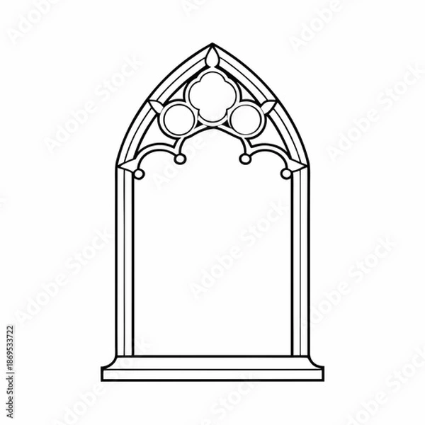 Fototapeta Gothic Window Frame Vector Outline