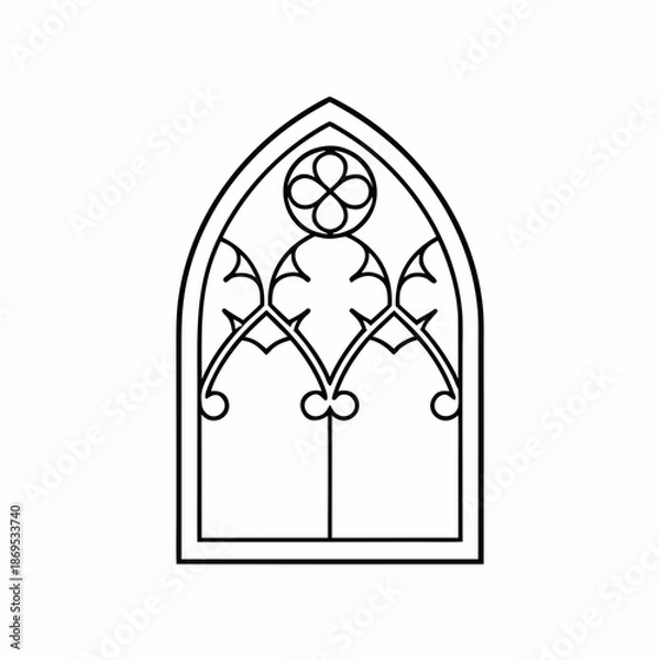 Fototapeta Gothic Window Frame Vector Outline
