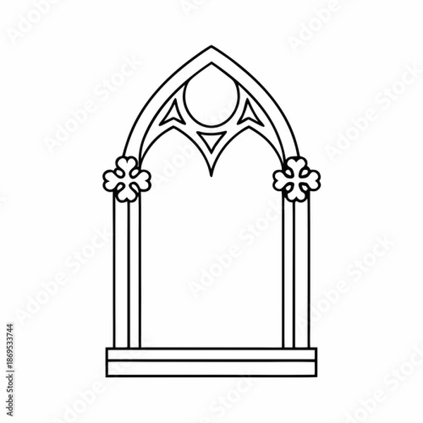 Fototapeta Gothic Window Frame Vector Outline