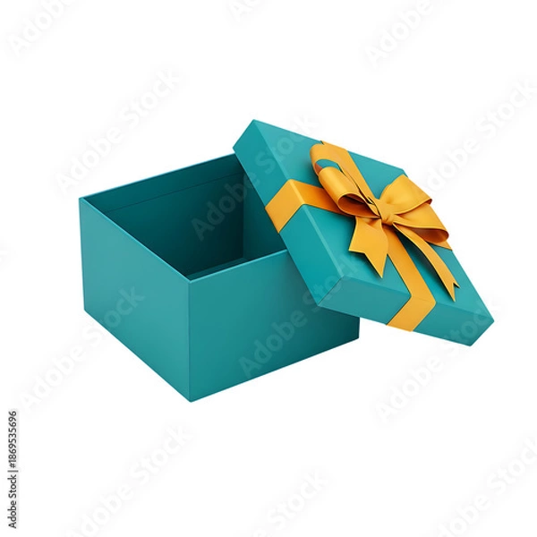 Obraz Open teal gift box with orange bow