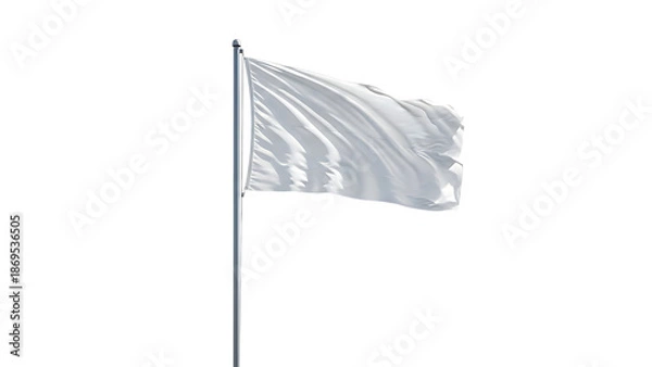 Obraz White flag waving on a flagpole