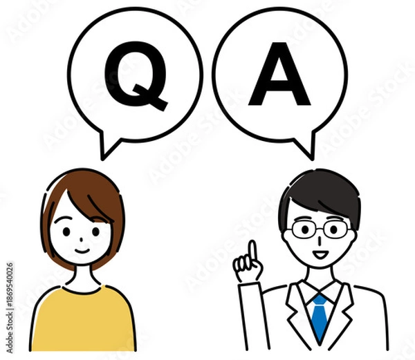 Obraz 質問のある女性と答える医師（Q&Aの吹き出し）