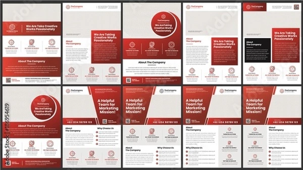 Fototapeta a bundle of 10 templates of corporate a4 flyer template, modern template, in red gradient color, and modern design, perfect for creative professional business
