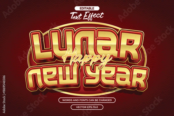 Obraz Happy lunar year editable text effect with gold texture text