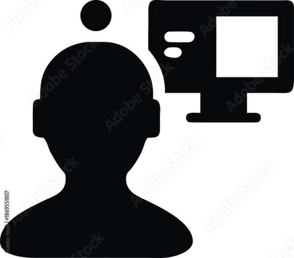 Fototapeta Solid Black Human Supervising AI System Silhouette Oversight Icon