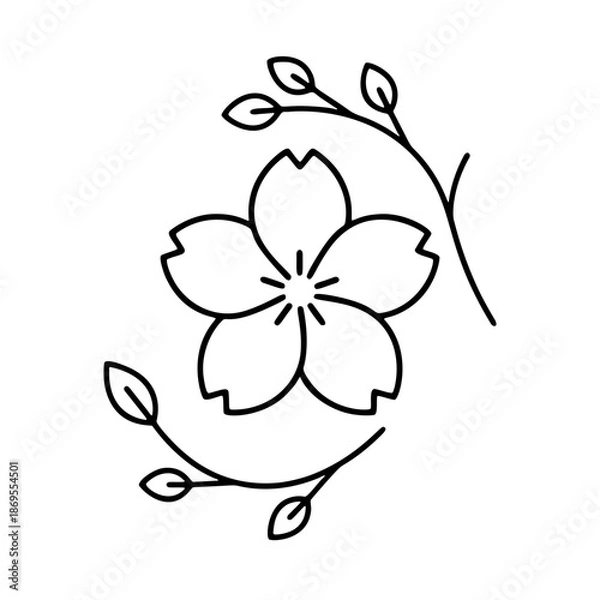 Obraz シンプルな桜の線画アイコン