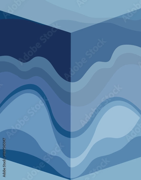 Fototapeta Abstract blue layered waves with geometric split composition