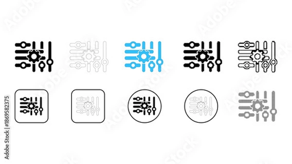 Fototapeta Control settings adjustment system panel icon set in solid line dot pixelated colourful styles