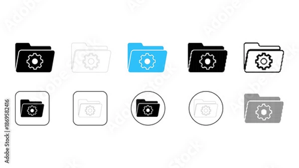 Fototapeta Folder settings icon set for file management system in solid line dot pixelated colourful style for software interface d