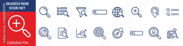 Obraz Search Engine And Data Finding Thin Line Icons