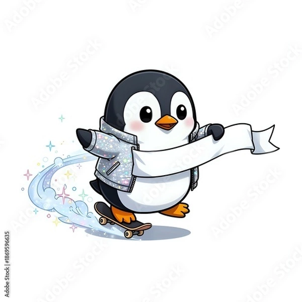 Obraz Cool penguin skating with a sparkly jacket