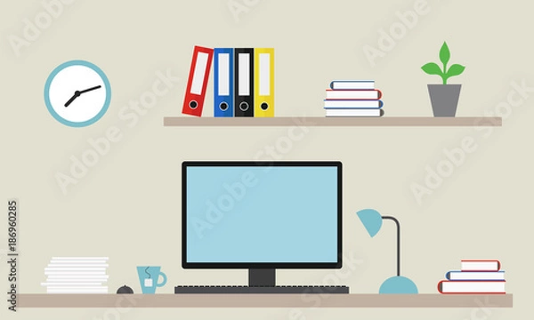 Fototapeta Vector illustration of an office with equipment as a job for a manager
