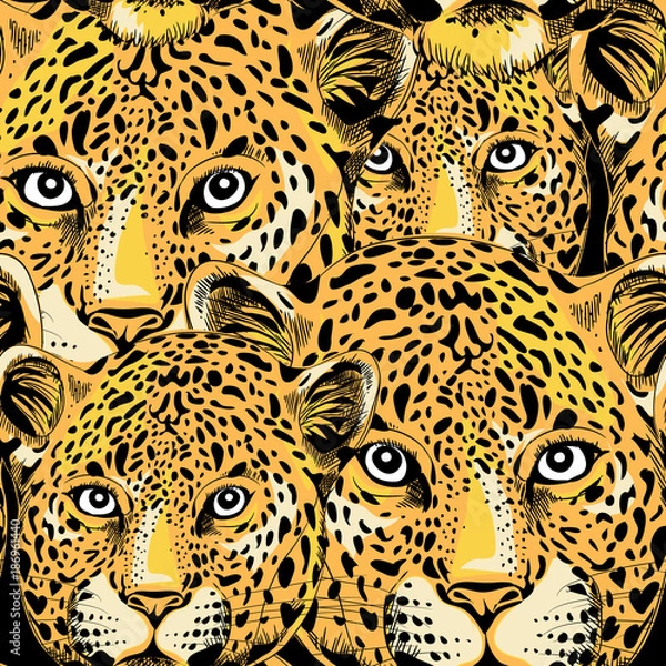 Obraz Leopard seamless pattern. Vector illustration on black background