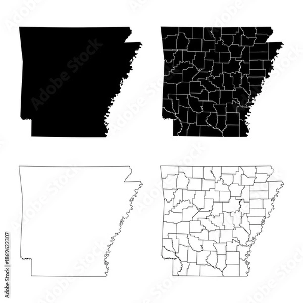 Fototapeta Arkansas State Outline and Solid Fill Map Set.