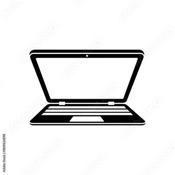 Obraz Black Laptop Icon Vector Minimalist Open Notebook Computer Symbol