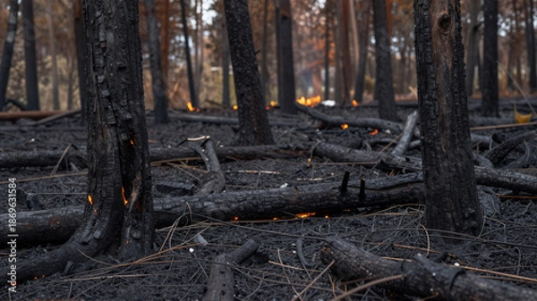 Obraz Trees burning after wildfire in forest