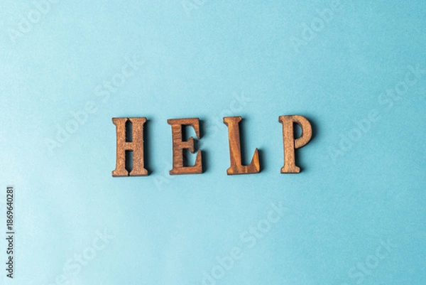 Obraz 水色の紙に置かれたHELPのオブジェ