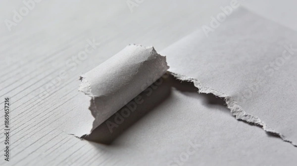 Obraz Torn Paper Edge with Rolled Section on Light Background