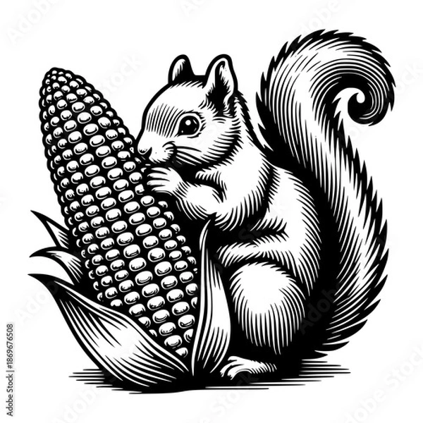 Obraz Squirrel feasting on corn kernel vector image illustration