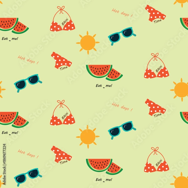 Fototapeta A cute pattern of summer elements.
